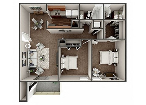 2 bedroom 2 bathroom floor plan  at River Crossing Apartments, Thunderbolt, 31404